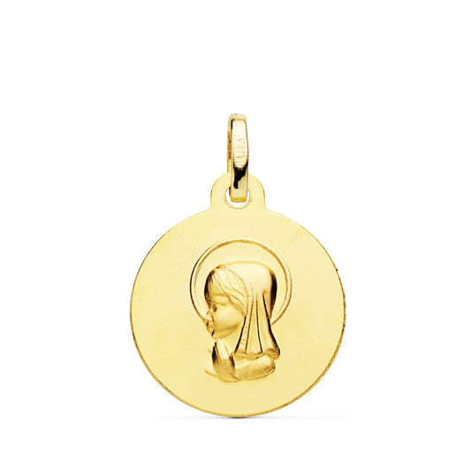 18K Medalla Oro Amarillo Virgen Niña 16 Mm Tallada