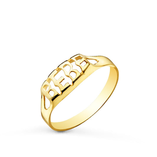 9K Sello Oro Amarillo Palabra Bebe Calada. Ancho: 4 Mm