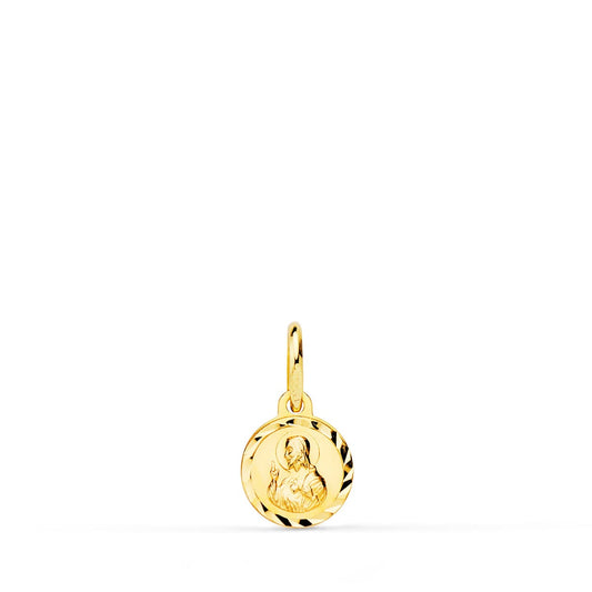 18K Medalla Oro Amarillo Cristo Sagrado Corazon De Jesus Tallada 8 Mm