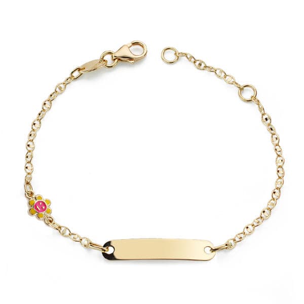 18K Pulsera Esclava Oro Amarillo Sol Esmalte 14Cm