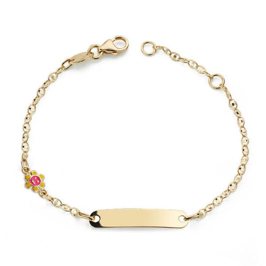 18K Pulsera Esclava Oro Amarillo Sol Esmalte 14Cm