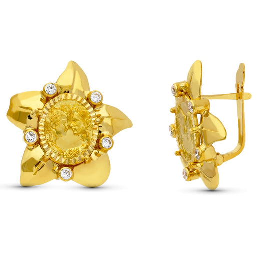 18K Pendientes Oro Amarillo Madre Moneda 18X18 Mm Cierre Catalan