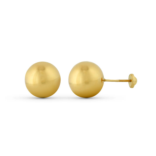 9K Pendientes Oro Amarillo Bola Lisa 12Mm Tuerca