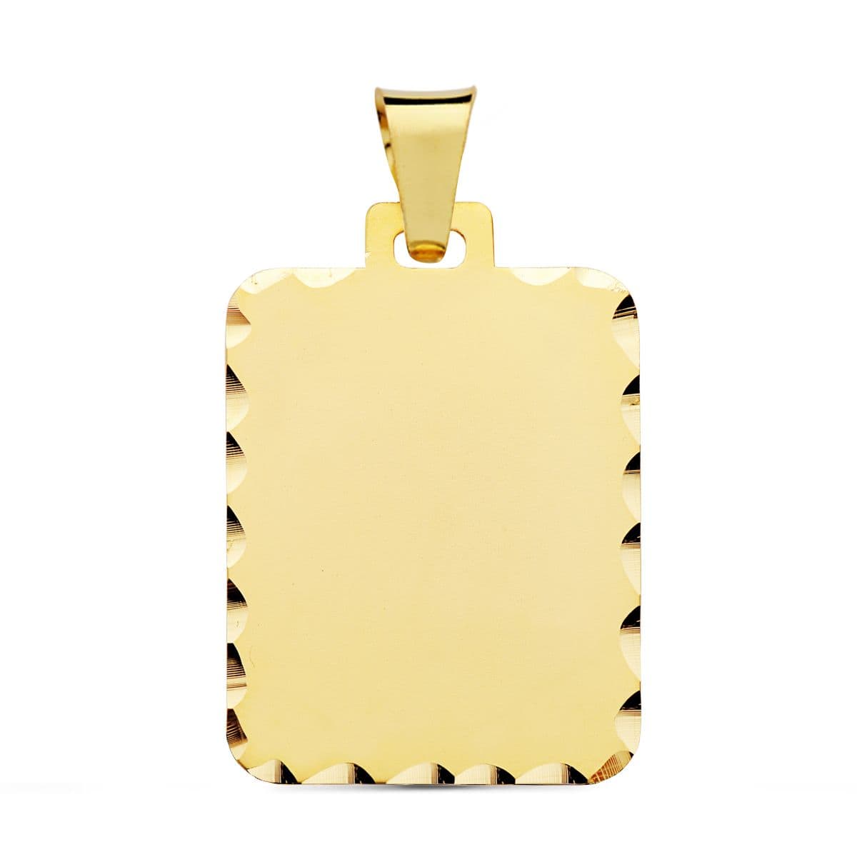 9K Placa Chapa Oro Amarillo Rectangular Mate Bordes Tallados. 28X20 Mm