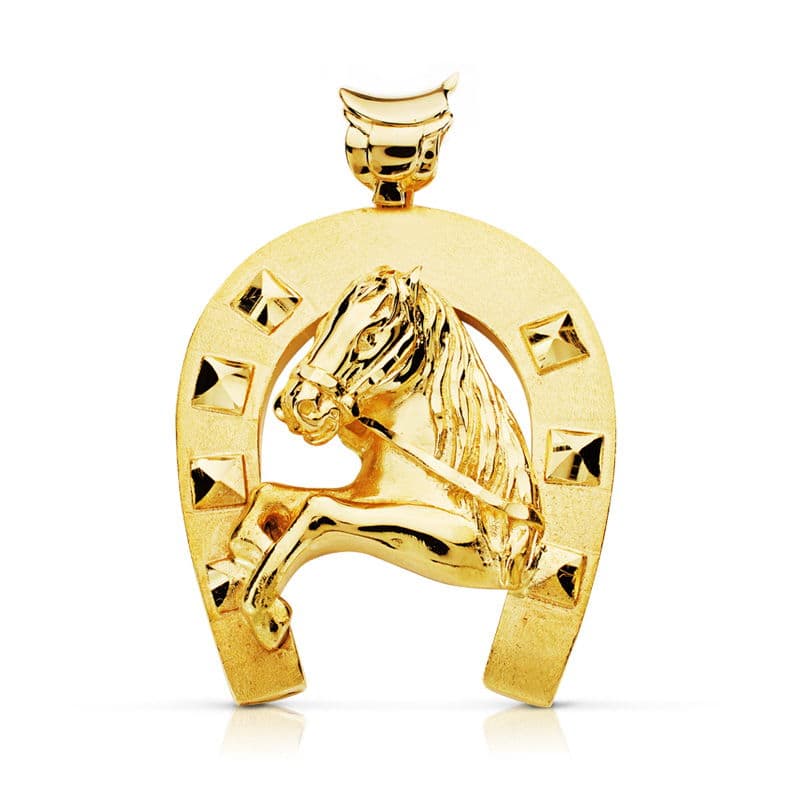 9K Colgante Oro Amarillo Herradura Caballo 40X35 Mm
