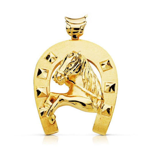 9K Colgante Oro Amarillo Herradura Caballo 40X35 Mm