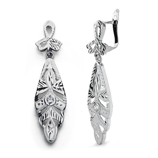 9K Pendientes Oro Blanco Cigarron. 38X9 Mm Cierre Catalan