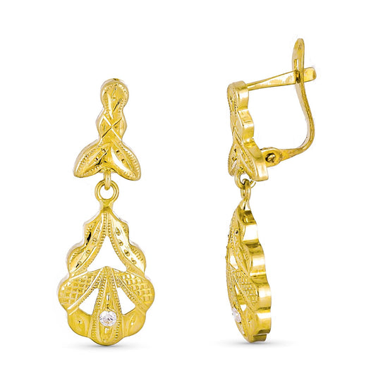 9K Pendientes Oro Amarillo Cubana Dos Cuerpos 27X10 Mm Cierre Catalan