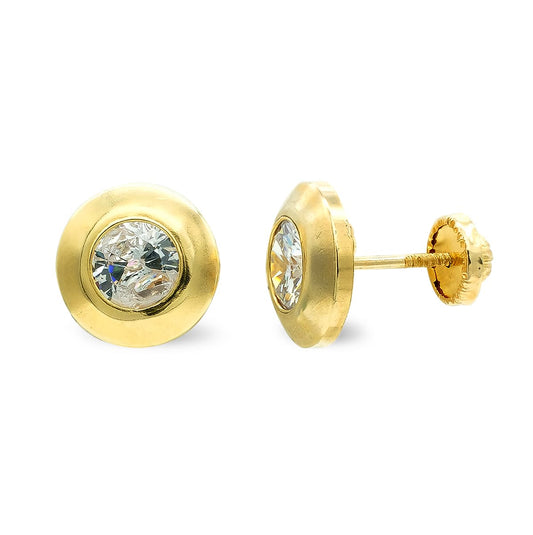 9K Pendientes Oro Amarillo 9 Mm Circonita 5 Mm Cierre Tuerca