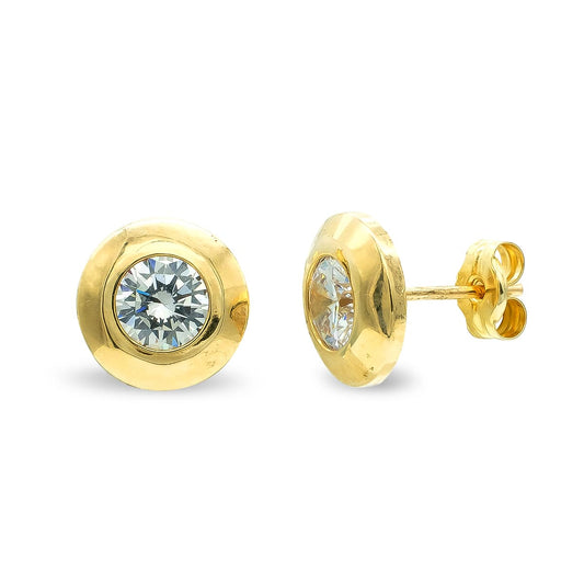 9K Pendientes Oro Amarillo 9 Mm Circonita 5 Mm Cierre Presion