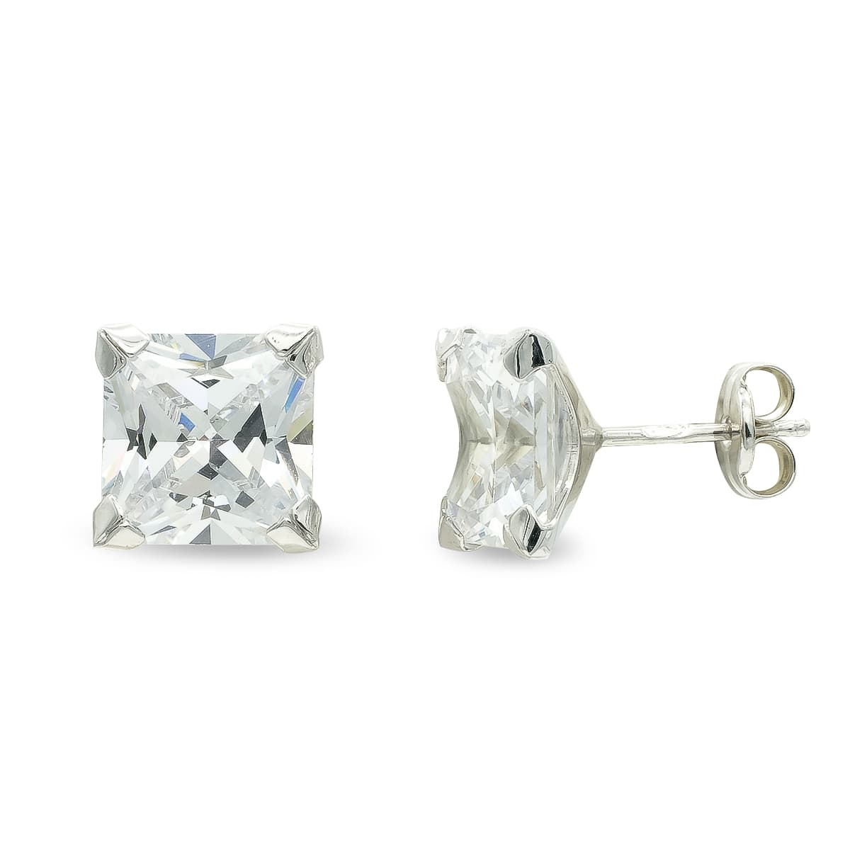 9K Pendientes Oro Blanco Circonita 8 Mm 4 Garras Presion