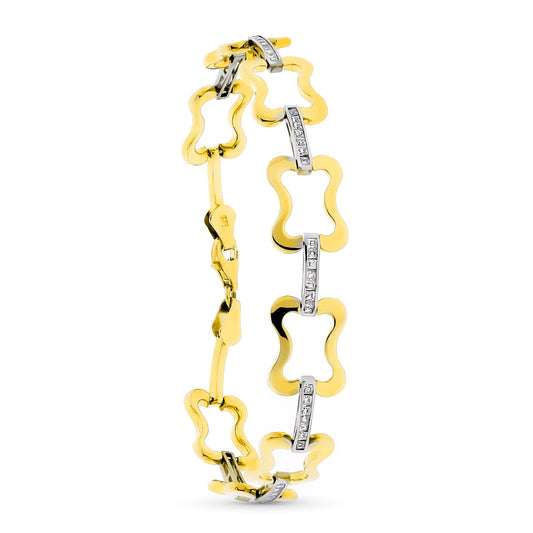 9K Pulsera Oro Bicolor Con Circonita 19Cm
