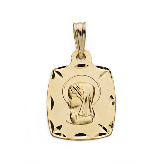 18K Medalla Oro Amarillo Virgen Niña Tonel 19X13 Mm