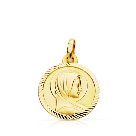 9K Medalla Oro Amarillo Virgen Francesa 14 Mm