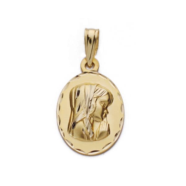 9K Medalla Oro Amarillo Virgen Niña19X12 Mm