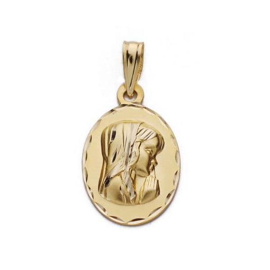 9K Medalla Oro Amarillo Virgen Niña19X12 Mm