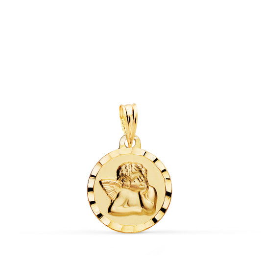 9K MEDALLA ORO AMARILLO ANGELITO BURLON BORDES TALLADOS 14 MM