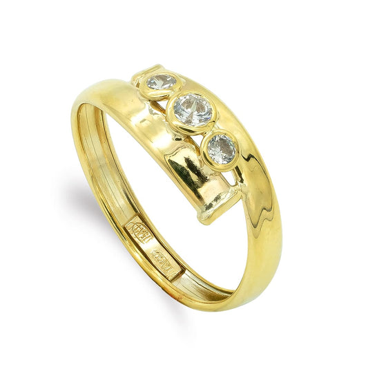 9K Sortija Oro Amarillo Cuerpo Cruzado Con Circonitas. Ancho: 6,5 Mm