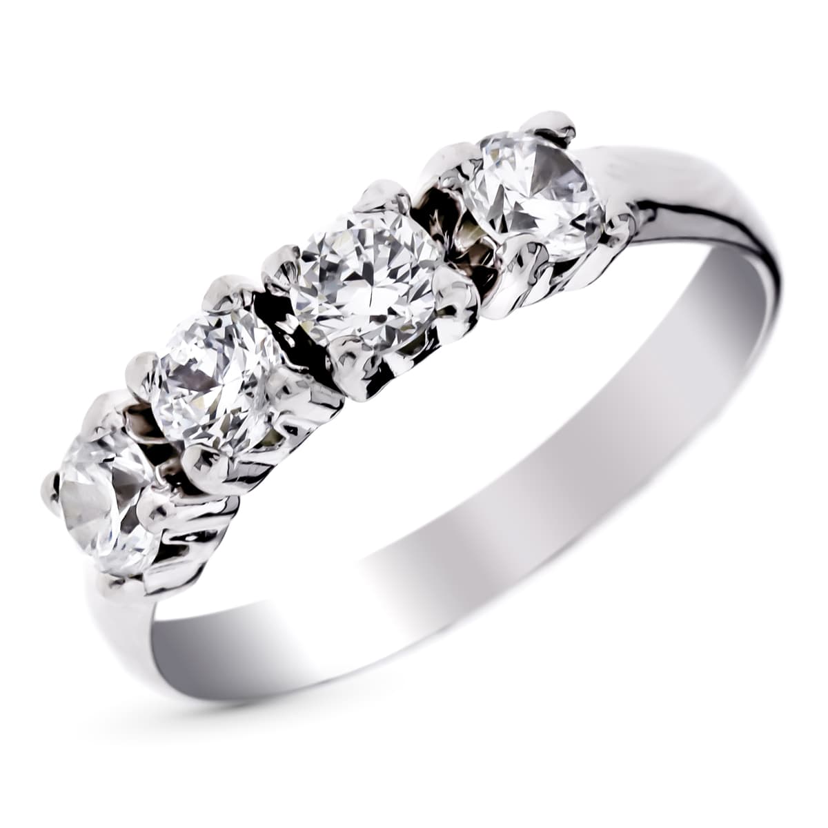 9K Sortija Oro Blanco Con Circonitas En Garras. Ancho: 4 Mm