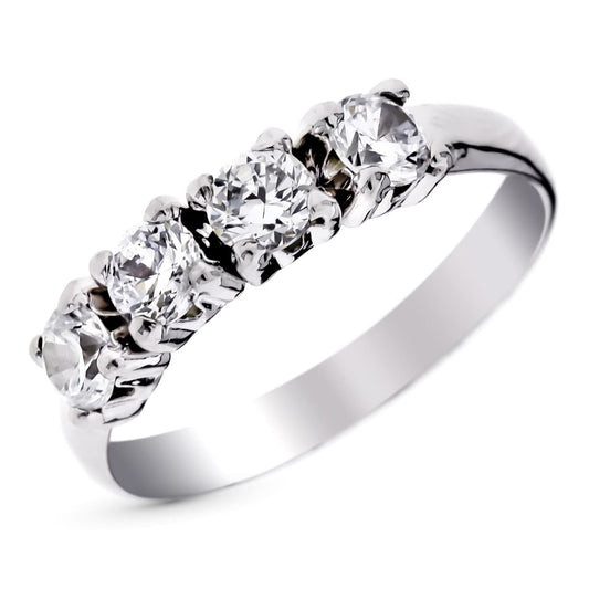 9K Sortija Oro Blanco Con Circonitas En Garras. Ancho: 4 Mm