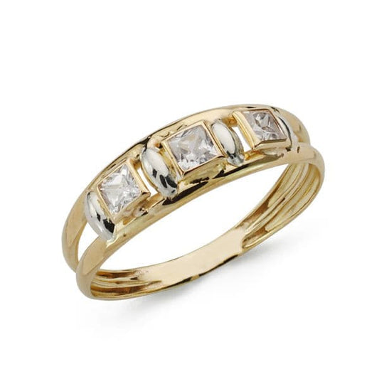 9K Sortija Oro Amarillo Doble Cuerpo Con Amatista Cuadrada. Ancho: 6 Mm