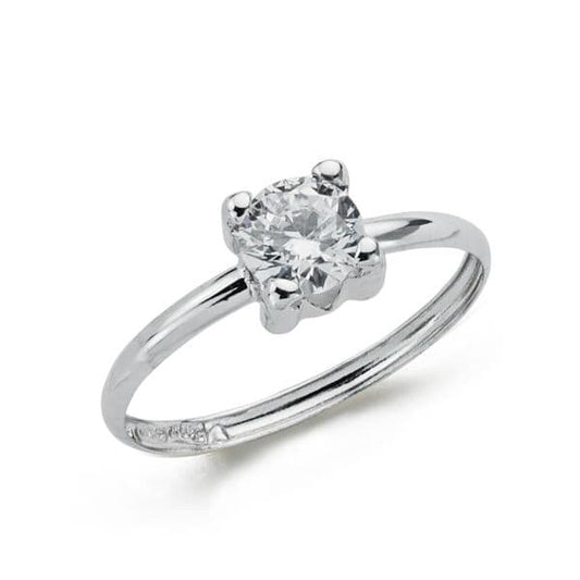 9K Solitario Oro Blanco En Garras Con Circonita De 5 Mm
