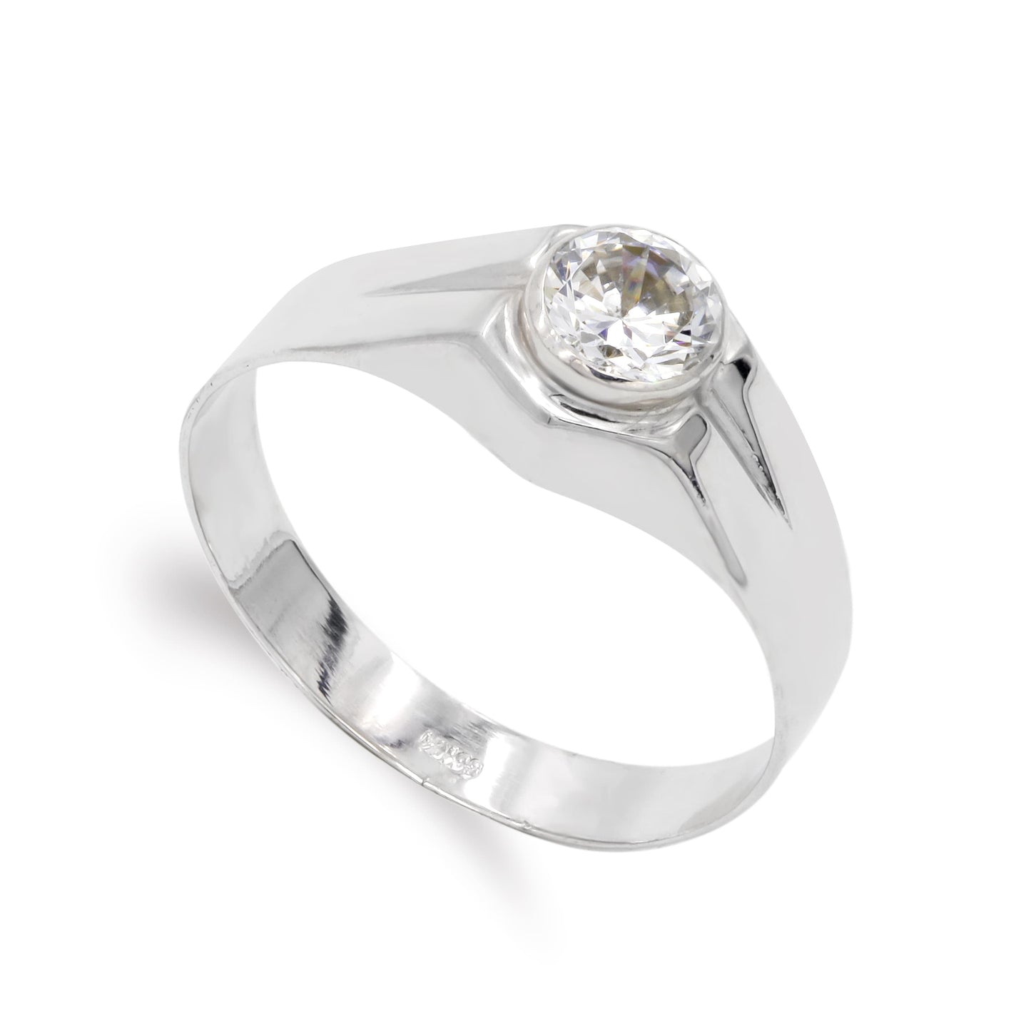9K Solitario Oro Blanco Hueco Con Circonita De 5Mm. Ancho: 8,5 Mm