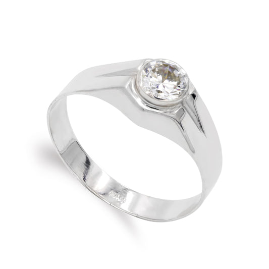 9K Solitario Oro Blanco Hueco Con Circonita De 5Mm. Ancho: 8,5 Mm