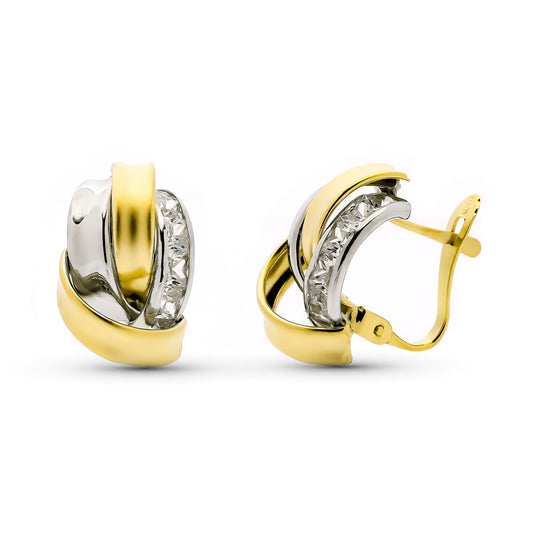 9K Pendientes Bandas Oro Bicolor Carril Circonita 15X10 Mm Catalan