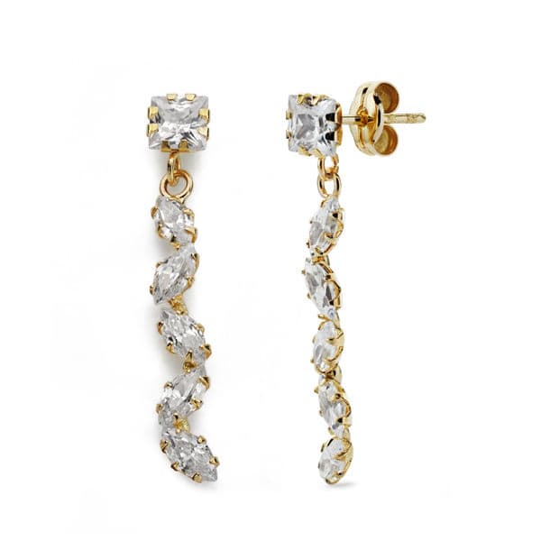 9K Pendientes Oro Amarillo Largos 9K Circonita 28X5Mm