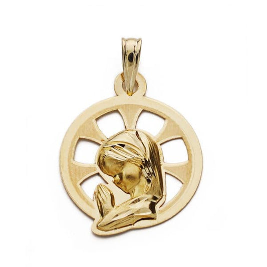 9K Medalla Oro Amarillo Virgen Niña Calada 22X17 Mm