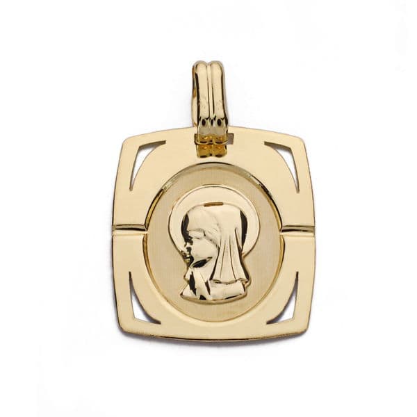 9K Medalla Oro Amarillo Virgen Niña 20X17 Mm