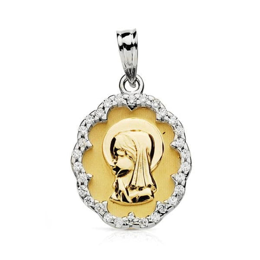 9K Medalla Oro Amarillo Virgen Niña Circonita 9K 20X14 Mm