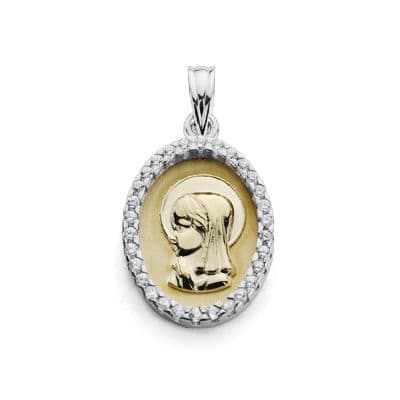 9K Medalla Oro Amarillo Virgen Niña Bicolor 20X13Mm
