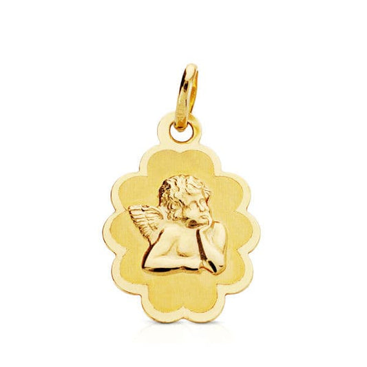 9K Medalla Oro Amarillo Angel Burlon 17X12 Mm