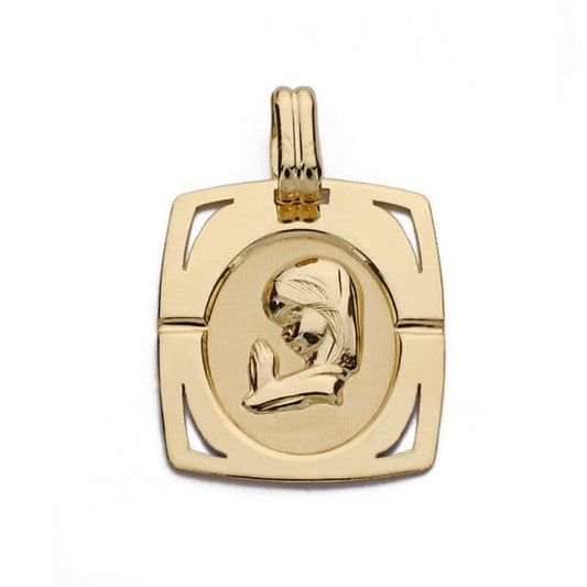 9K Medalla Oro Amarillo Virgen Niña 20X17 Mm