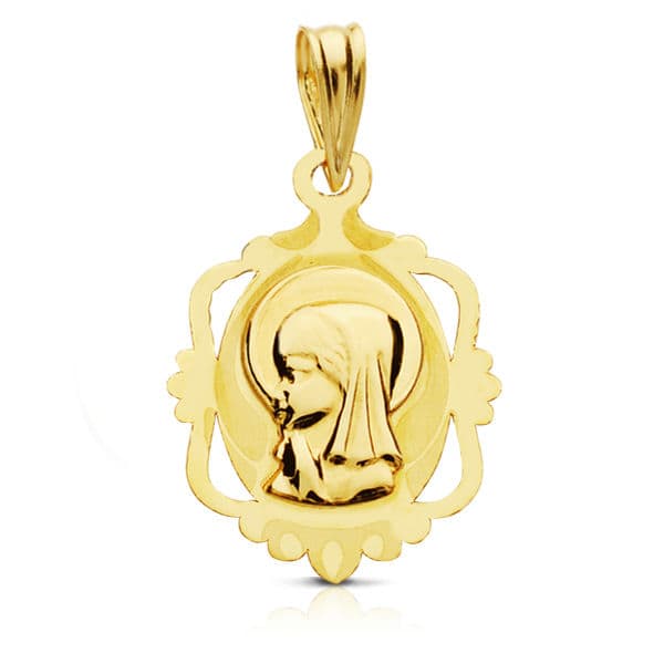 9K Medalla Oro Amarillo Virgen Niña 20X14 Mm