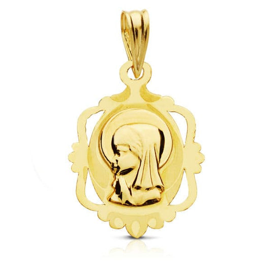 9K Medalla Oro Amarillo Virgen Niña 20X14 Mm