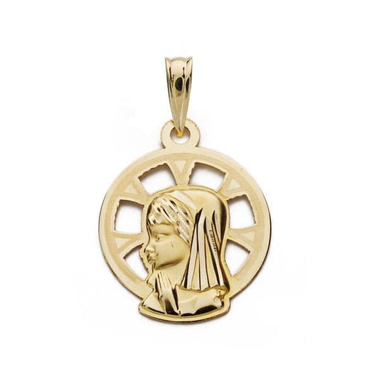 9K Medalla Oro Amarillo Virgen Niña .18X14 Mm