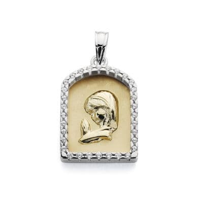 9K Medalla Oro Amarillo Virgen Niña Bicolor 21X14 Mm