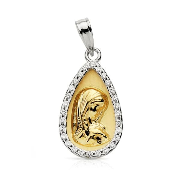 9K Medalla Oro Amarillo Virgen Niña 20X11 Mm