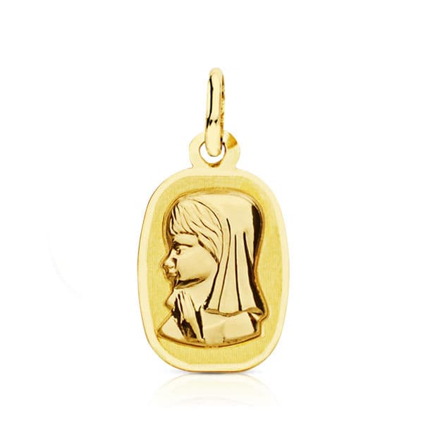 9K Medalla Oro Amarillo Virgen Niña Ligera 17X10 Mm