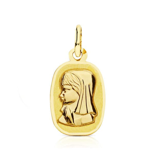 9K Medalla Oro Amarillo Virgen Niña Ligera 17X10 Mm