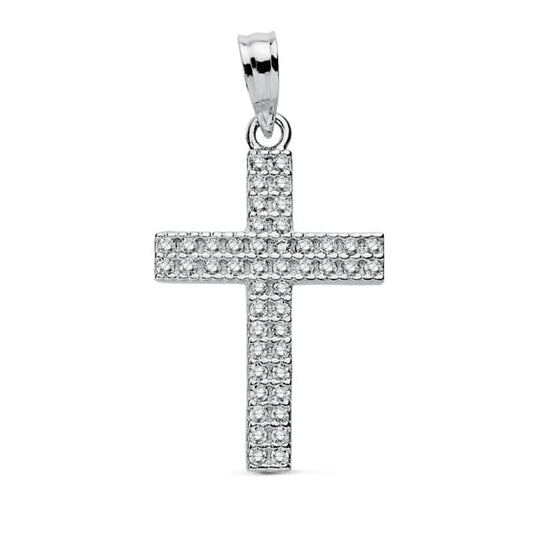 9K Cruz Oro Blanco Circonita 19X15 Mm