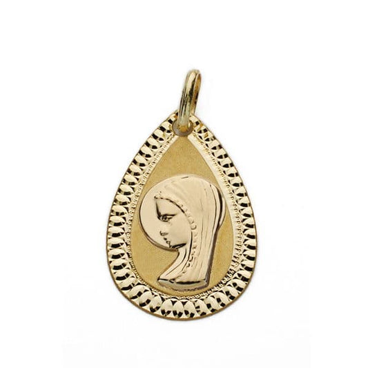 9K Medalla Oro Amarillo Virgen Niña 20X13 Mm