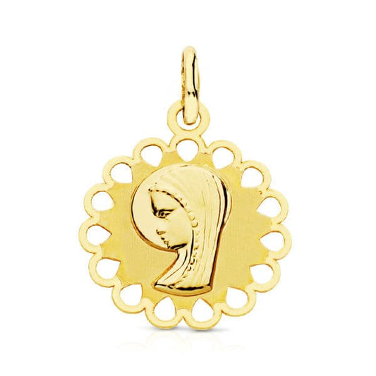 9K Medalla Oro Amarillo Virgen Niña Cerco. 15 Mm