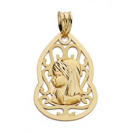9K Medalla Oro Amarillo Virgen Niña Calada 27X18 Mm