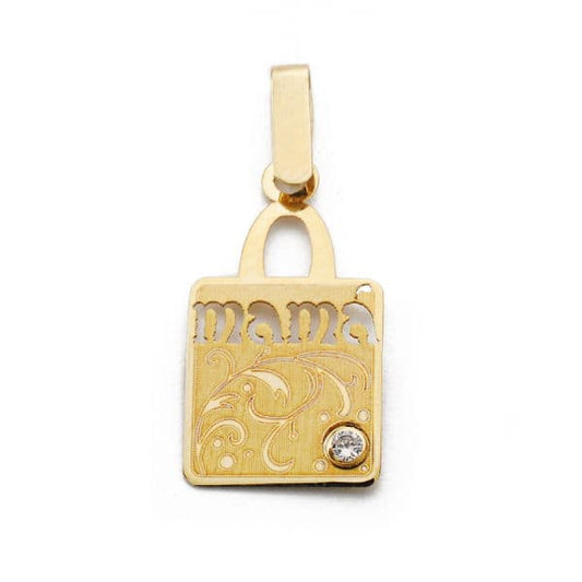 9K Colgante Oro Amarillo " Mama " Circonita 20X11 Mm