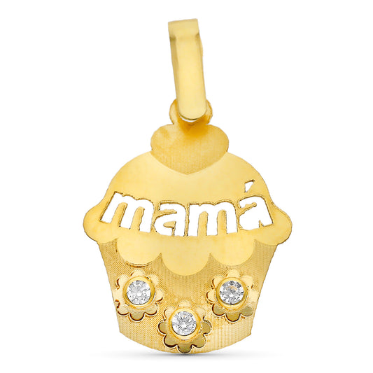 9K Colgante Oro Amairllo Con Circonita Mama Magdalena 19 X 15 Mm