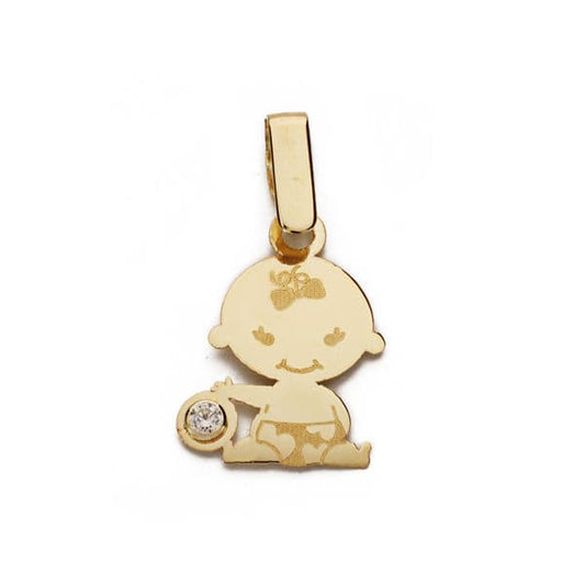 9K Colgante Oro Amarillo Niña Laser Circonita 15X11 Mm